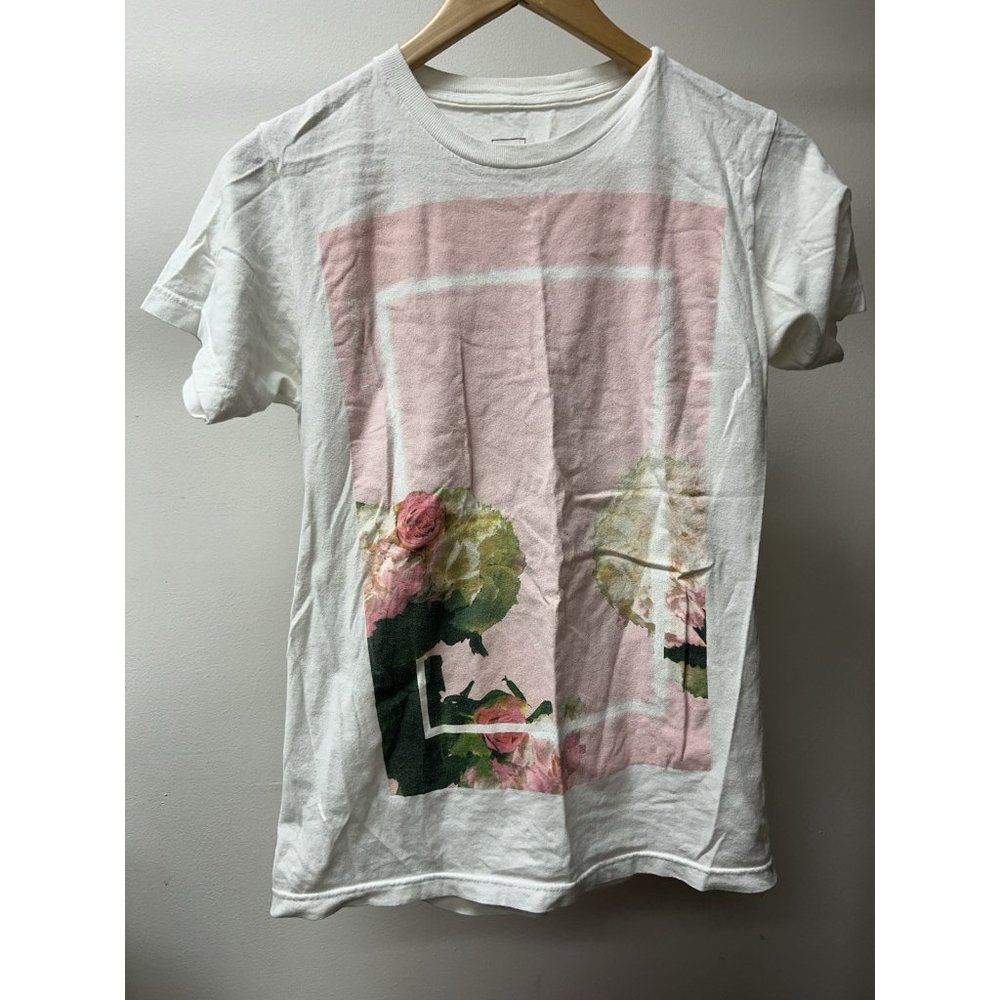 The 1975 White & Pink Floral Signature Rectangle Logo T-Shirt Size S